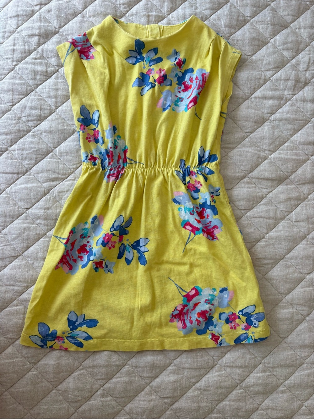 Joules Yellow Floral Casual Dress with Blue and Pink Accents